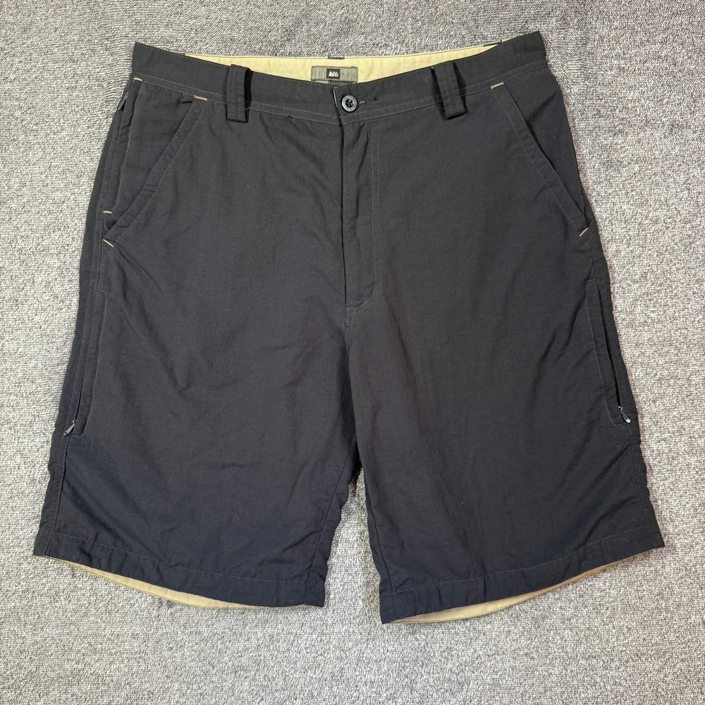 REI Mens Black Nylon Hiking Shorts Size 34 UPF 40+ Utility Cargo Pockets